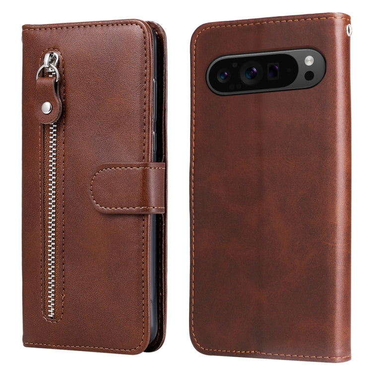 For Google Pixel 9 Pro Fashion Calf Texture Zipper Leather Phone Case(Brown) - Google Cases by PMC TechLife | Online Shopping South Africa | PMC TechLife | Buy Now Pay Later Mobicred