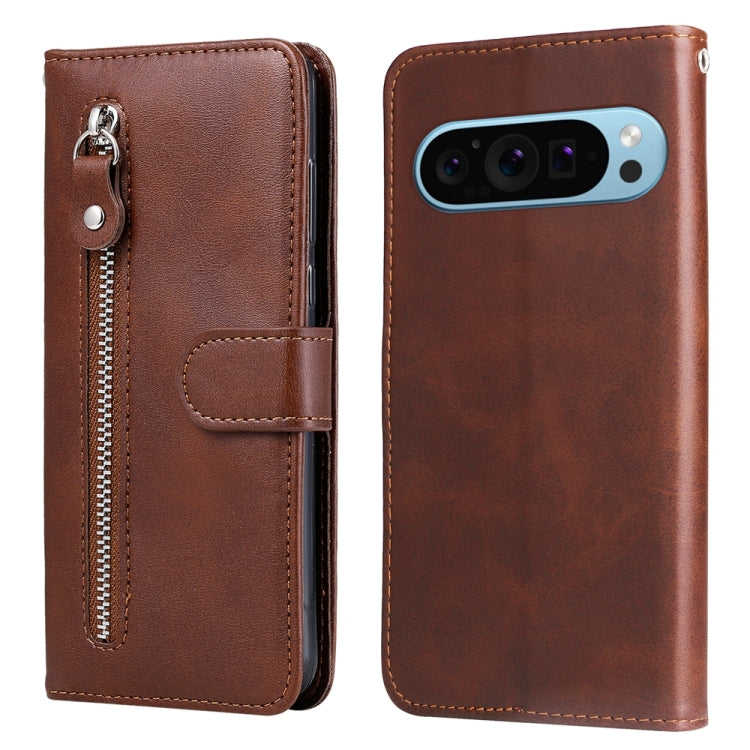For Google Pixel 9 Fashion Calf Texture Zipper Leather Phone Case(Brown) - Google Cases by PMC TechLife | Online Shopping South Africa | PMC TechLife | Buy Now Pay Later Mobicred