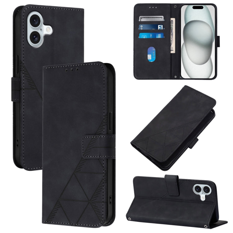 For iPhone 16 Plus Crossbody 3D Embossed Flip Leather Phone Case(Black) - iPhone 16 Plus Cases by PMC Jewellery | Online Shopping South Africa | PMC Jewellery | Buy Now Pay Later Mobicred