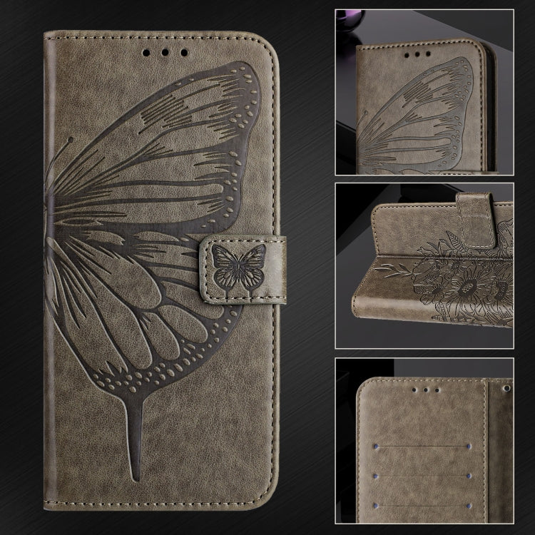 For iPhone 16 Pro Max Embossed Butterfly Leather Phone Case(Grey) - iPhone 16 Pro Max Cases by PMC TechLife | Online Shopping South Africa | PMC TechLife | Buy Now Pay Later Mobicred