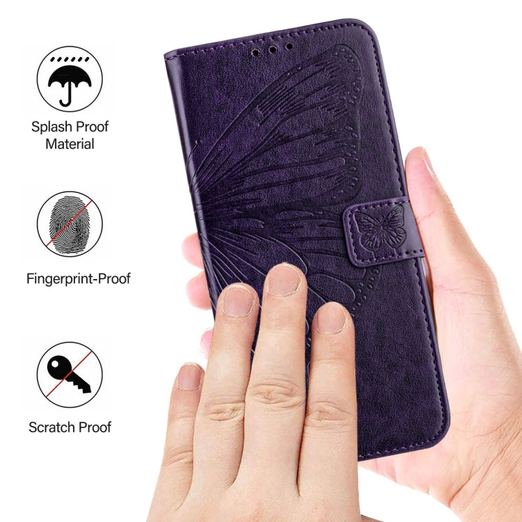 For iPhone 16 Plus Embossed Butterfly Leather Phone Case(Dark Purple) - iPhone 16 Plus Cases by PMC Jewellery | Online Shopping South Africa | PMC Jewellery | Buy Now Pay Later Mobicred