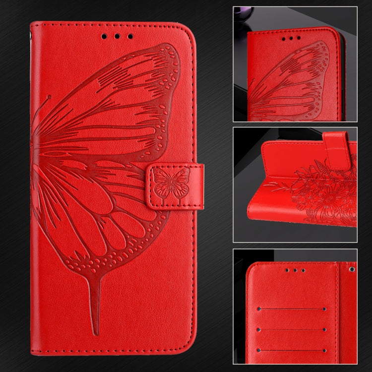 For iPhone 16 Plus Embossed Butterfly Leather Phone Case(Red) - iPhone 16 Plus Cases by PMC Jewellery | Online Shopping South Africa | PMC Jewellery | Buy Now Pay Later Mobicred