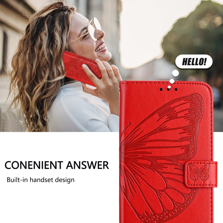 For iPhone 16 Plus Embossed Butterfly Leather Phone Case(Red) - iPhone 16 Plus Cases by PMC Jewellery | Online Shopping South Africa | PMC Jewellery | Buy Now Pay Later Mobicred