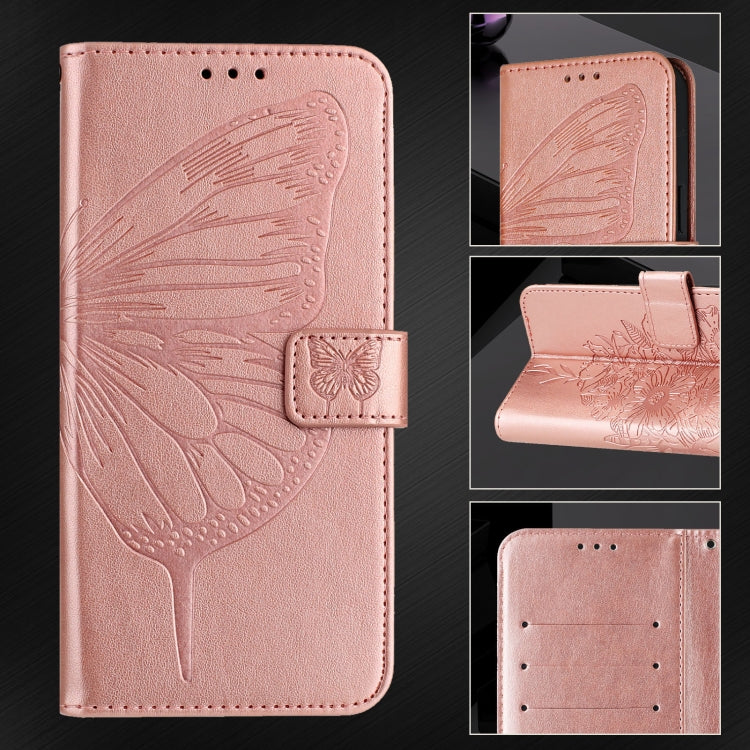 For iPhone 16 Plus Embossed Butterfly Leather Phone Case(Rose Gold) - iPhone 16 Plus Cases by PMC Jewellery | Online Shopping South Africa | PMC Jewellery | Buy Now Pay Later Mobicred