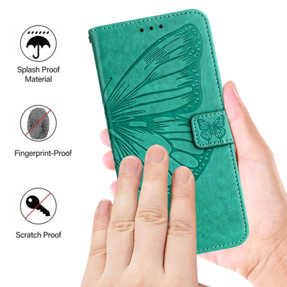 For iPhone 16 Plus Embossed Butterfly Leather Phone Case(Green) - iPhone 16 Plus Cases by PMC Jewellery | Online Shopping South Africa | PMC Jewellery | Buy Now Pay Later Mobicred