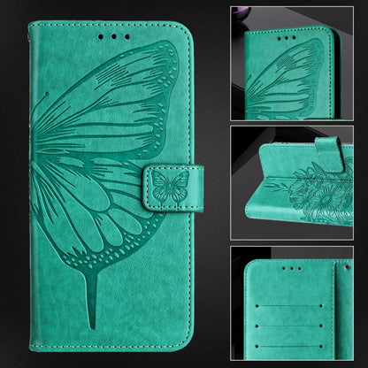 For iPhone 16 Plus Embossed Butterfly Leather Phone Case(Green) - iPhone 16 Plus Cases by PMC Jewellery | Online Shopping South Africa | PMC Jewellery | Buy Now Pay Later Mobicred