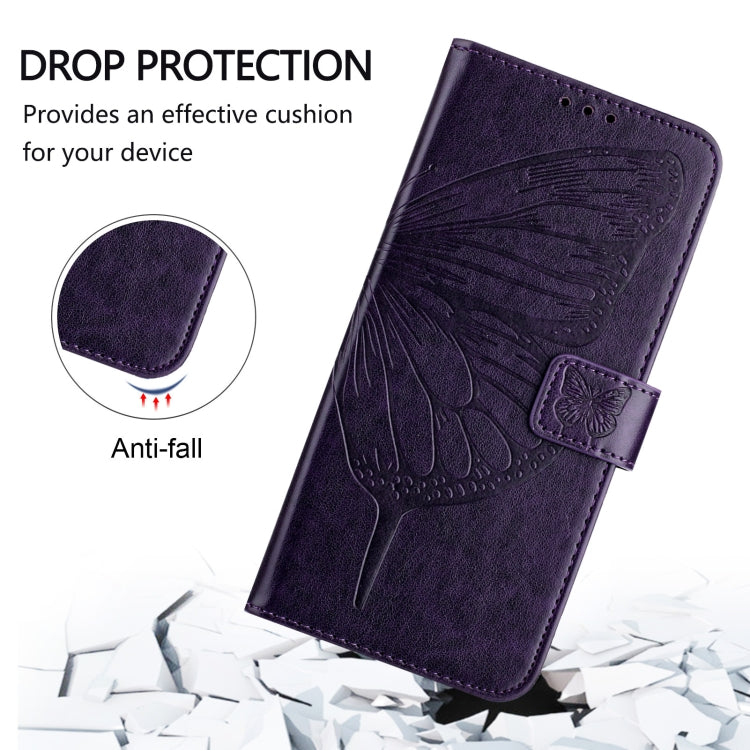 For iPhone 16 Embossed Butterfly Leather Phone Case(Dark Purple) - iPhone 16 Cases by PMC Jewellery | Online Shopping South Africa | PMC Jewellery | Buy Now Pay Later Mobicred