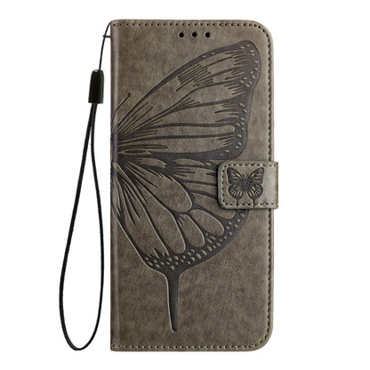 For iPhone 16 Embossed Butterfly Leather Phone Case(Grey) - iPhone 16 Cases by PMC Jewellery | Online Shopping South Africa | PMC Jewellery | Buy Now Pay Later Mobicred