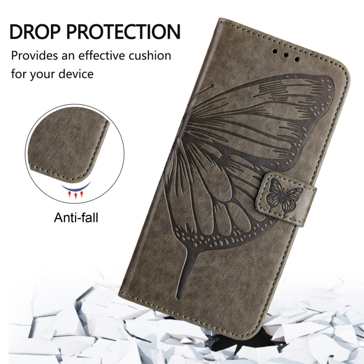For iPhone 16 Embossed Butterfly Leather Phone Case(Grey) - iPhone 16 Cases by PMC TechLife | Online Shopping South Africa | PMC TechLife | Buy Now Pay Later Mobicred