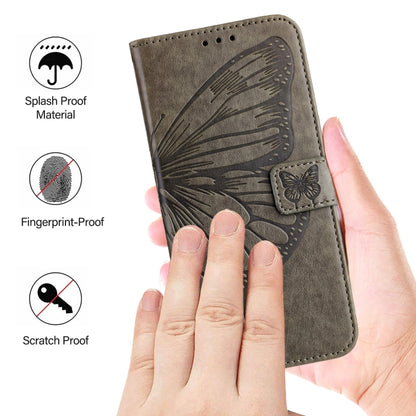 For iPhone 16 Embossed Butterfly Leather Phone Case(Grey) - iPhone 16 Cases by PMC Jewellery | Online Shopping South Africa | PMC Jewellery | Buy Now Pay Later Mobicred