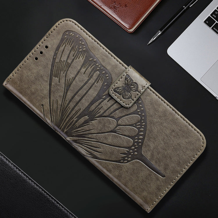 For iPhone 16 Embossed Butterfly Leather Phone Case(Grey) - iPhone 16 Cases by PMC TechLife | Online Shopping South Africa | PMC TechLife | Buy Now Pay Later Mobicred