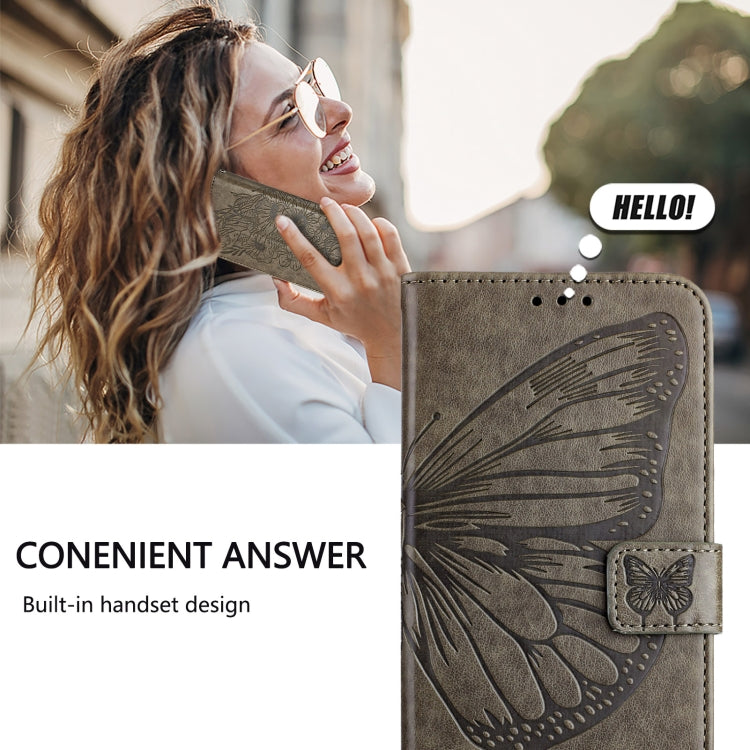 For iPhone 16 Embossed Butterfly Leather Phone Case(Grey) - iPhone 16 Cases by PMC TechLife | Online Shopping South Africa | PMC TechLife | Buy Now Pay Later Mobicred