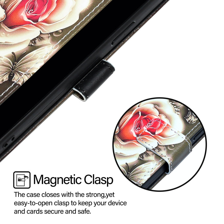 For iPhone 16e Colored Drawing Pattern Plain Weave Leather Phone Case(Roses On Black) - free shipping - PMC TechLife - Order now!