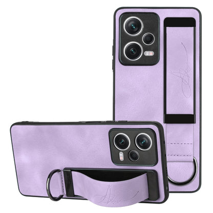 For Xiaomi Redmi Note 12 Pro 5G Global Wristband Holder Leather Back Phone Case(Purple) - Xiaomi Cases by PMC Jewellery | Online Shopping South Africa | PMC Jewellery | Buy Now Pay Later Mobicred