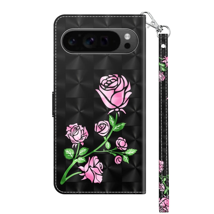 For Google Pixel 9 3D Painted Pattern Leather Phone Case(Rose) - Google Cases by PMC TechLife | Online Shopping South Africa | PMC TechLife | Buy Now Pay Later Mobicred