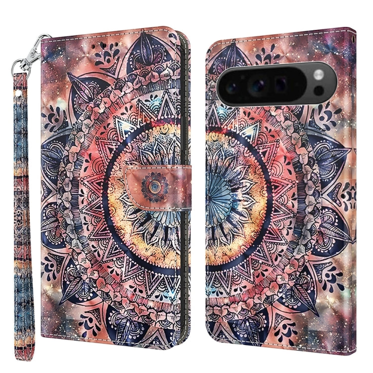 For Google Pixel 9 3D Painted Pattern Leather Phone Case(Colorful Mandala) - Google Cases by PMC Jewellery | Online Shopping South Africa | PMC Jewellery | Buy Now Pay Later Mobicred