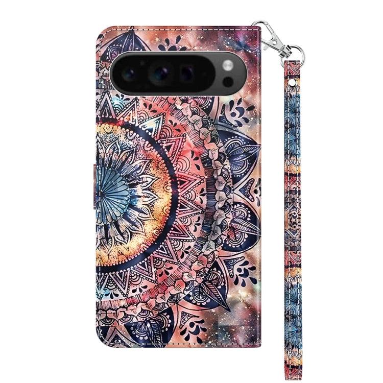 For Google Pixel 9 3D Painted Pattern Leather Phone Case(Colorful Mandala) - Google Cases by PMC Jewellery | Online Shopping South Africa | PMC Jewellery | Buy Now Pay Later Mobicred