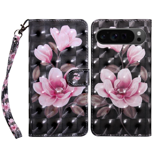 For Google Pixel 9 3D Painted Pattern Leather Phone Case(Pink Flower) - Google Cases by PMC Jewellery | Online Shopping South Africa | PMC Jewellery | Buy Now Pay Later Mobicred