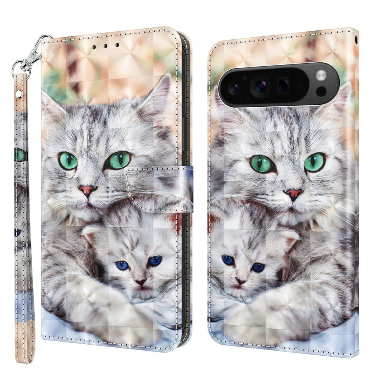 For Google Pixel 9 Pro 3D Painted Pattern Leather Phone Case(Two Loving Cats) - Google Cases by PMC TechLife | Online Shopping South Africa | PMC TechLife | Buy Now Pay Later Mobicred