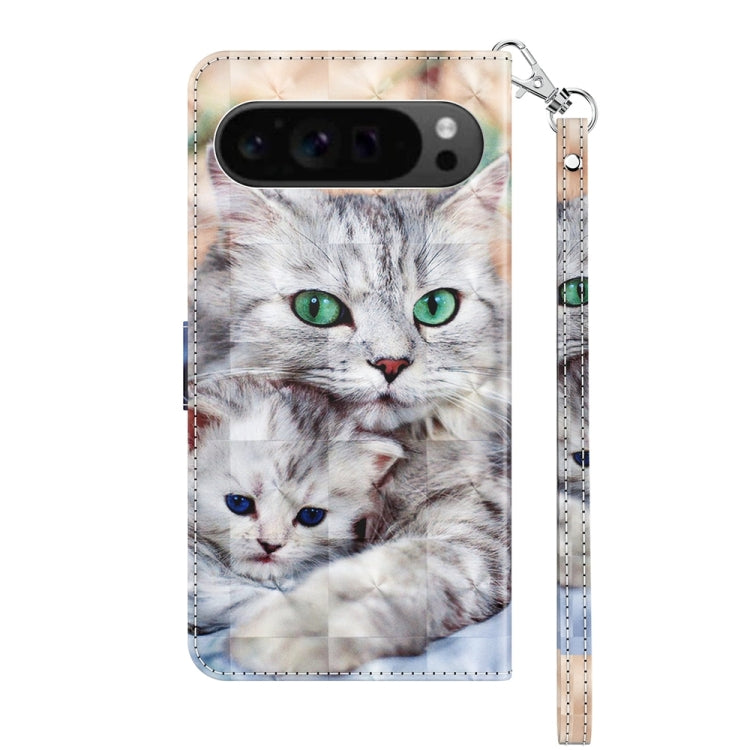For Google Pixel 9 Pro 3D Painted Pattern Leather Phone Case(Two Loving Cats) - Google Cases by PMC TechLife | Online Shopping South Africa | PMC TechLife | Buy Now Pay Later Mobicred