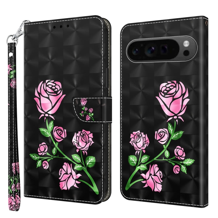 For Google Pixel 9 Pro 3D Painted Pattern Leather Phone Case(Rose) - Google Cases by PMC Jewellery | Online Shopping South Africa | PMC Jewellery | Buy Now Pay Later Mobicred