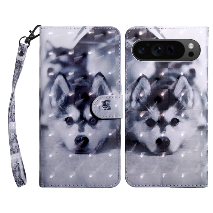 For Google Pixel 9 Pro 3D Painted Pattern Leather Phone Case(Husky) - Google Cases by PMC TechLife | Online Shopping South Africa | PMC TechLife | Buy Now Pay Later Mobicred