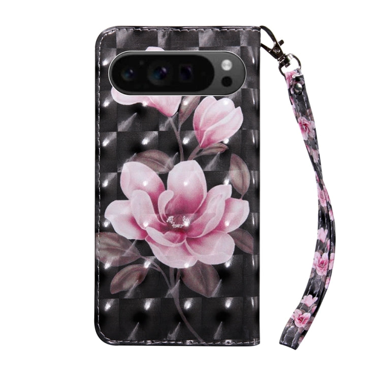 For Google Pixel 9 Pro 3D Painted Pattern Leather Phone Case(Pink Flower) - Google Cases by PMC TechLife | Online Shopping South Africa | PMC TechLife | Buy Now Pay Later Mobicred