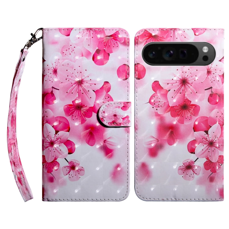 For Google Pixel 9 Pro 3D Painted Pattern Leather Phone Case(Red Flower) - Google Cases by PMC TechLife | Online Shopping South Africa | PMC TechLife | Buy Now Pay Later Mobicred