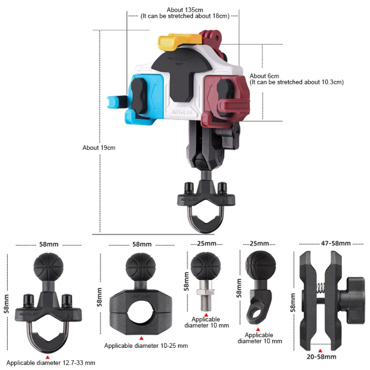 MOTOSLG Crab Motorcycle Phone Clamp Bracket L-Type Rear Mirror Mount(Blue White Red) - Holder by MOTOLSG | Online Shopping South Africa | PMC TechLife | Buy Now Pay Later Mobicred