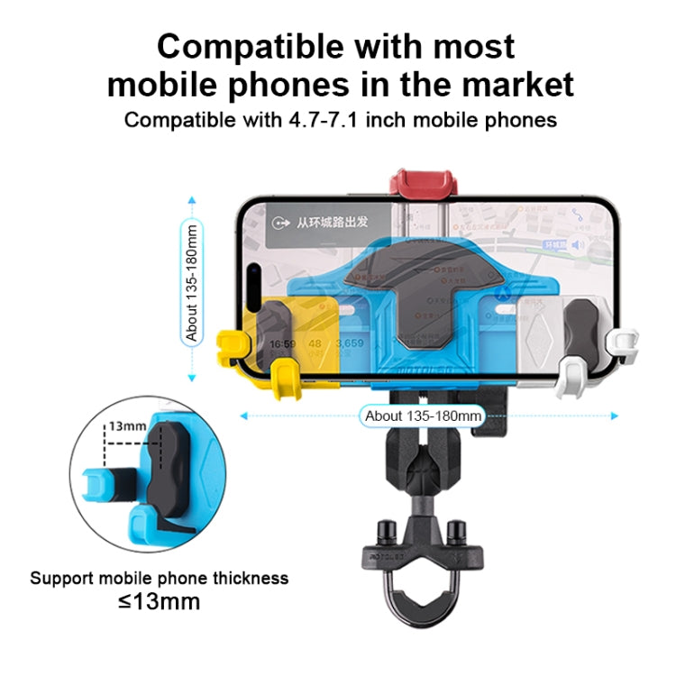 MOTOSLG Crab Motorcycle Phone Clamp Bracket O-Type Rear Mirror Mount with Anti-theft Lock(Yellow Blue White) - Holder by MOTOLSG | Online Shopping South Africa | PMC Jewellery | Buy Now Pay Later Mobicred