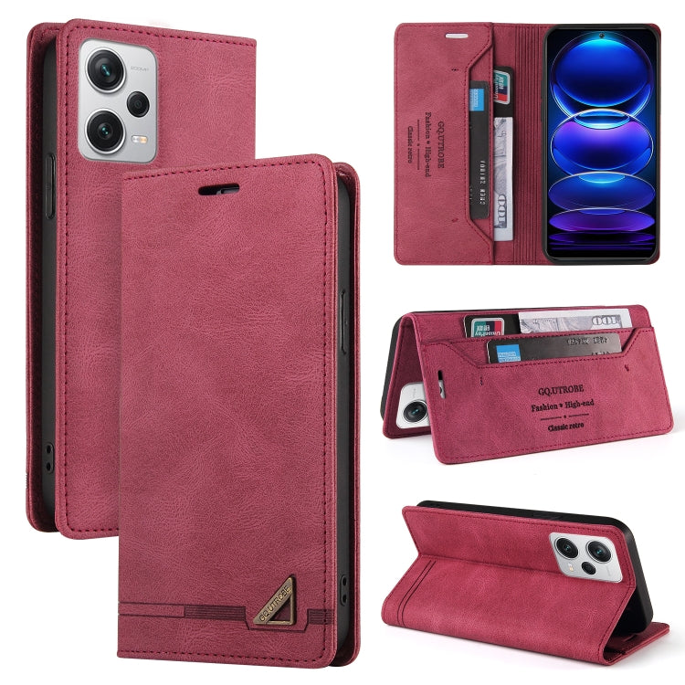 For Xiaomi Redmi Note 12 Pro+ India Skin Feel Anti-theft Brush Horizontal Flip Leather Case with Holder(Wine Red) - Xiaomi Cases by PMC Jewellery | Online Shopping South Africa | PMC Jewellery | Buy Now Pay Later Mobicred