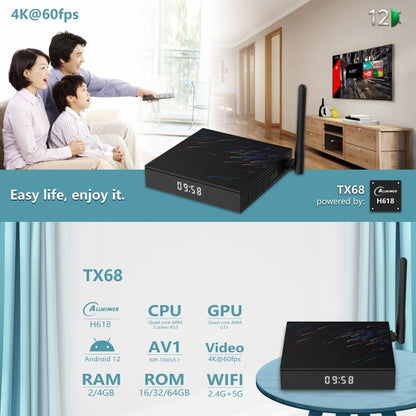 H618-TX68 Android 12.0 Allwinner H618 Quad Core Smart TV Box, Memory:2GB+16GB(US Plug) - Allwinner H6 by PMC Jewellery | Online Shopping South Africa | PMC Jewellery | Buy Now Pay Later Mobicred