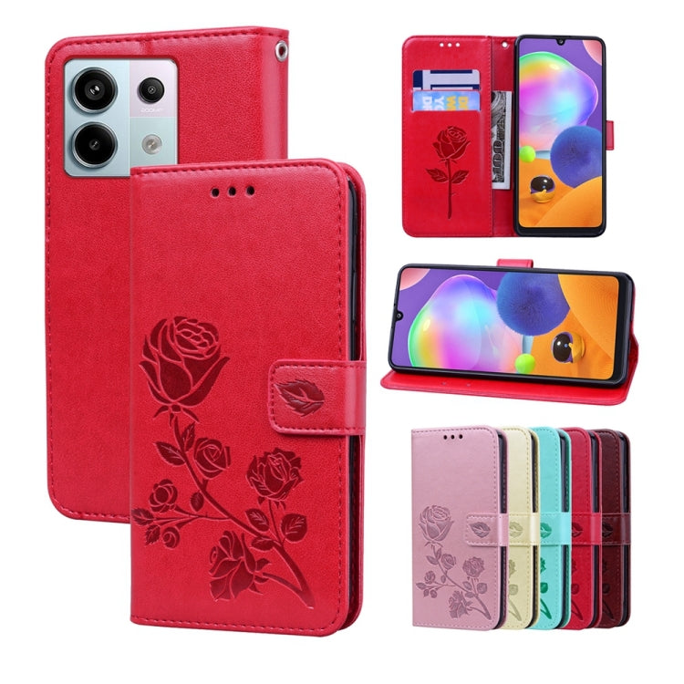 For Xiaomi Redmi Note 13 4G Rose Embossed Flip PU Leather Phone Case(Red) - Note 13 Cases by PMC TechLife | Online Shopping South Africa | PMC TechLife | Buy Now Pay Later Mobicred