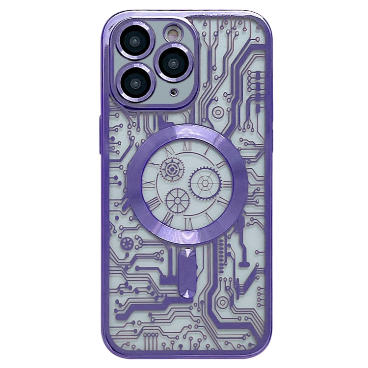 For iPhone 11 Pro Electroplated Circuit Board Pattern MagSafe Phone Case(Purple) - iPhone 11 Pro Cases by PMC Jewellery | Online Shopping South Africa | PMC Jewellery