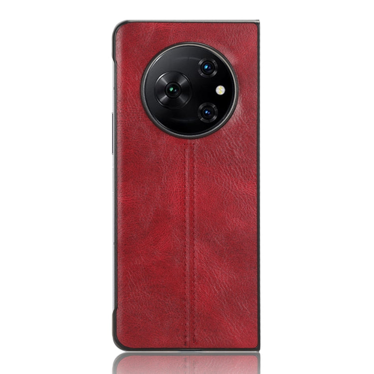 For Tecno Phantom V Fold Cow Pattern Sewing Back Cover Phone Case(Red) - Tecno Cases by PMC TechLife | Online Shopping South Africa | PMC TechLife | Buy Now Pay Later Mobicred