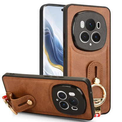 For Honor Magic6 Pro Wristband Leather Back Phone Case(Brown) - Honor Cases by PMC Jewellery | Online Shopping South Africa | PMC Jewellery | Buy Now Pay Later Mobicred