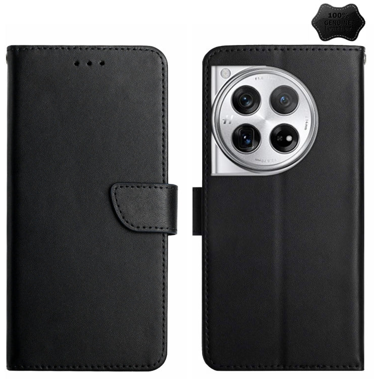 For OnePlus 12R 5G Global Genuine Leather Fingerprint-proof Flip Phone Case(Black) - OnePlus Cases by PMC TechLife | Online Shopping South Africa | PMC TechLife | Buy Now Pay Later Mobicred