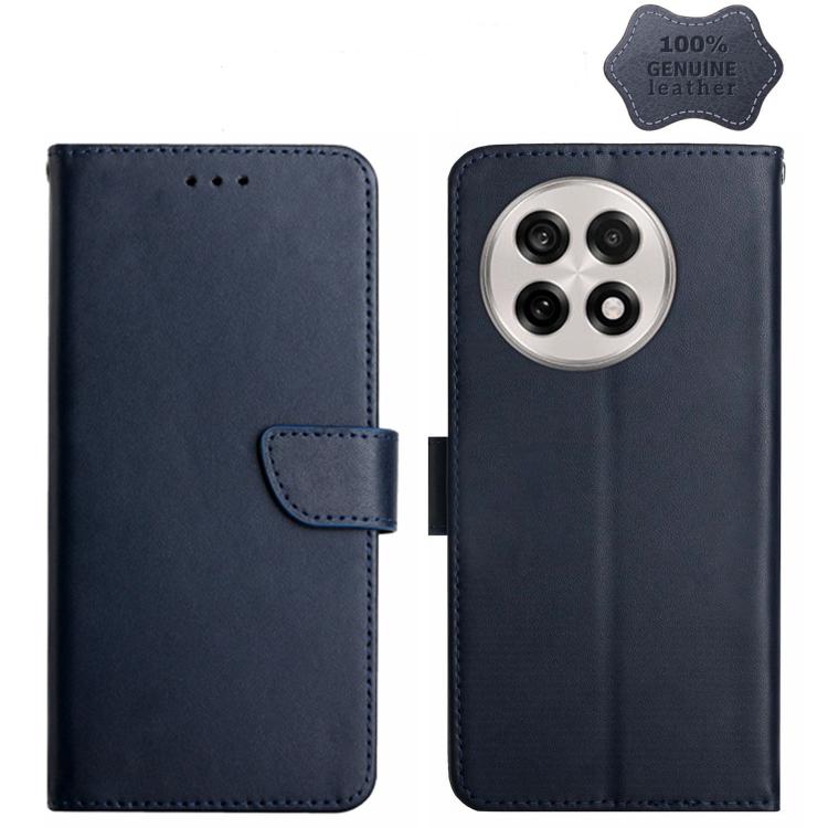 For OnePlus 13R Genuine Leather Fingerprint-proof Flip Phone Case(Blue) - OnePlus Cases by PMC TechLife | Online Shopping South Africa | PMC TechLife | Buy Now Pay Later Mobicred
