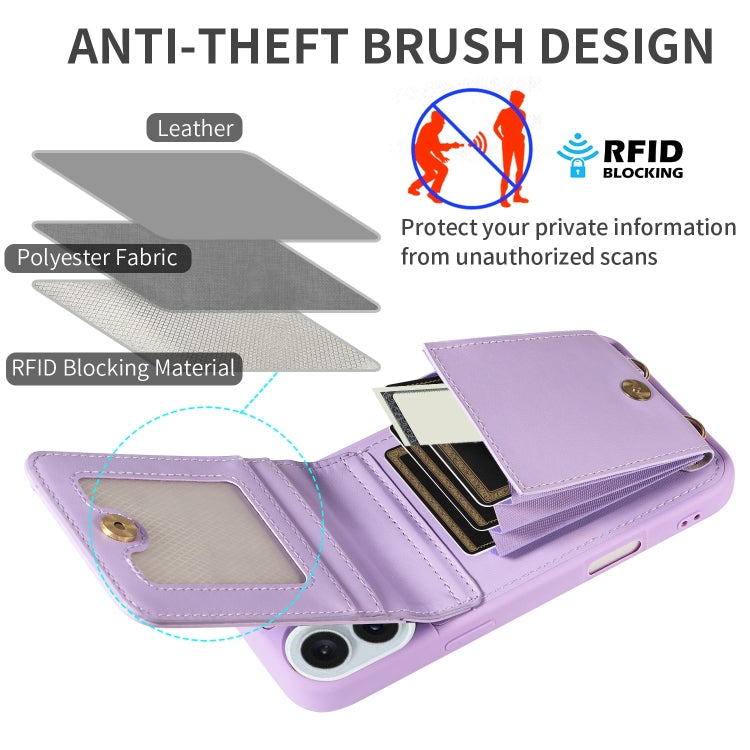 For iPhone 16 Plus Crossbody Lanyard Zipper Wallet Leather Phone Case(Purple) - free shipping - PMC Jewellery - Order now!