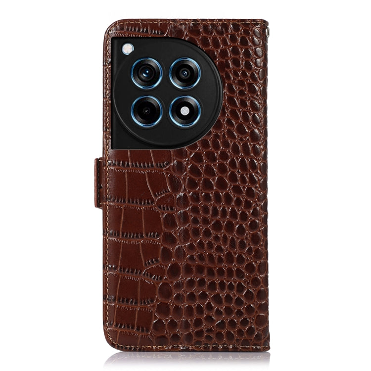 For OnePlus Ace 3 / 12R Crocodile Top Layer Cowhide Leather Phone Case(Brown) - OnePlus Cases by PMC TechLife | Online Shopping South Africa | PMC TechLife | Buy Now Pay Later Mobicred