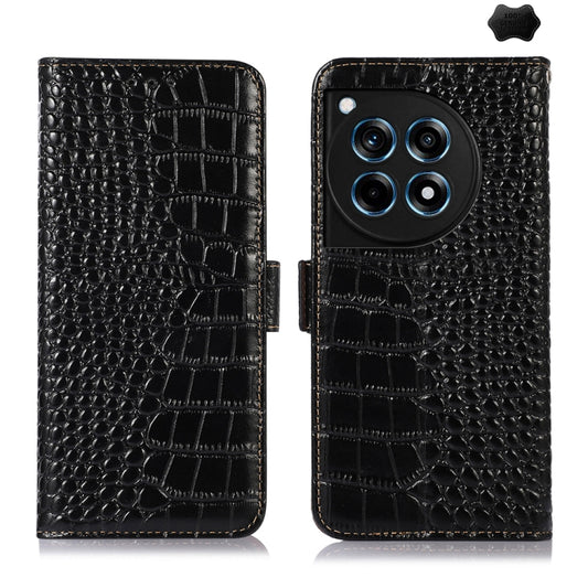 For OnePlus Ace 3 / 12R Crocodile Top Layer Cowhide Leather Phone Case(Black) - OnePlus Cases by PMC Jewellery | Online Shopping South Africa | PMC Jewellery | Buy Now Pay Later Mobicred