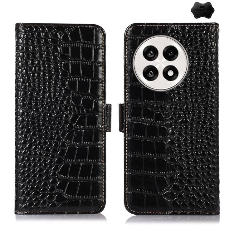 For OnePlus Ace 5 Pro / Ace 5 Crocodile Top Layer Cowhide Leather Phone Case(Black) - OnePlus Cases by PMC TechLife | Online Shopping South Africa | PMC TechLife | Buy Now Pay Later Mobicred