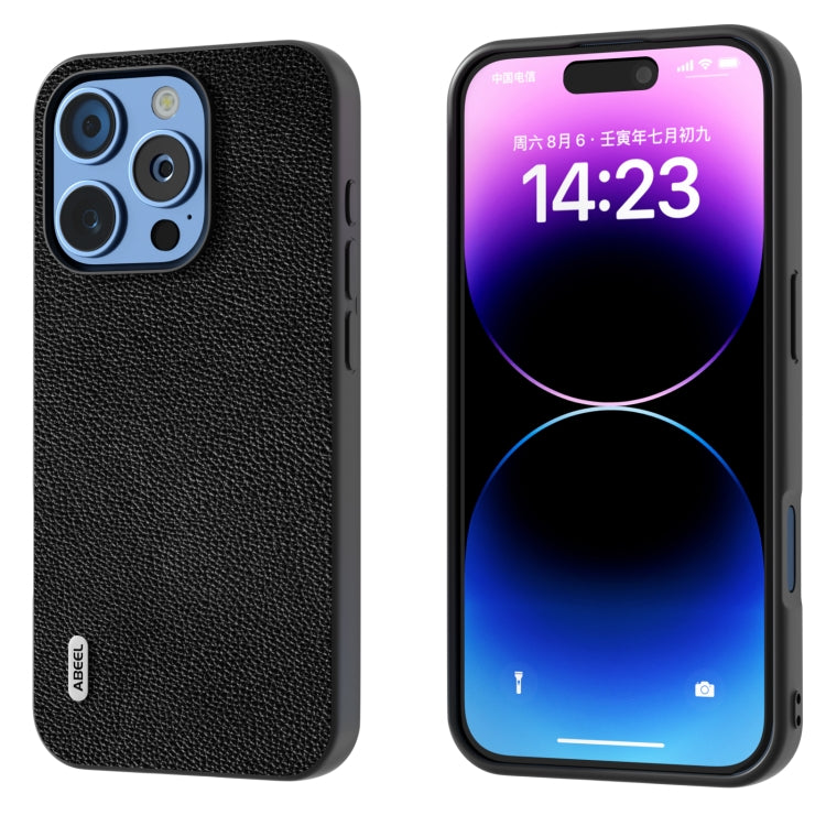 For iPhone 16 Pro ABEEL Black Edge Genuine Leather Mino Phone Case(Black) - iPhone 16 Pro Cases by PMC TechLife | Online Shopping South Africa | PMC TechLife | Buy Now Pay Later Mobicred