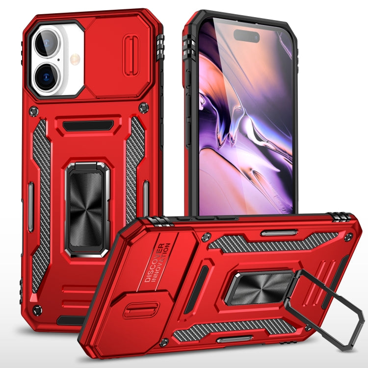 For iPhone 16 Armor PC + TPU Camera Shield Phone Case(Red) - iPhone 16 Cases by PMC Jewellery | Online Shopping South Africa | PMC Jewellery | Buy Now Pay Later Mobicred