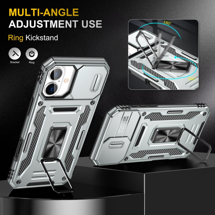For iPhone 16 Armor PC + TPU Camera Shield Phone Case(Grey) - iPhone 16 Cases by PMC TechLife | Online Shopping South Africa | PMC TechLife | Buy Now Pay Later Mobicred