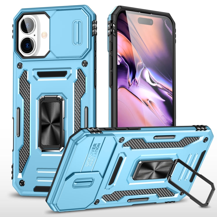 For iPhone 16 Armor PC + TPU Camera Shield Phone Case(Light Blue) - iPhone 16 Cases by PMC Jewellery | Online Shopping South Africa | PMC Jewellery | Buy Now Pay Later Mobicred