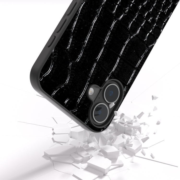 For iPhone 16 ABEEL Genuine Leather Crocodile Pattern Black Edge Phone Case(Black) - iPhone 16 Cases by PMC TechLife | Online Shopping South Africa | PMC TechLife | Buy Now Pay Later Mobicred