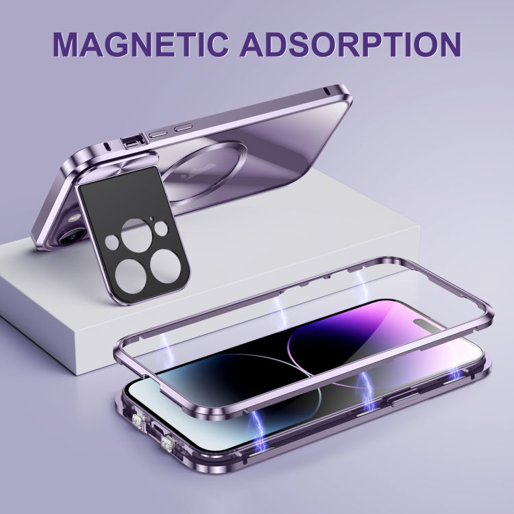 For iPhone 15 Large Window Holder MagSafe Magnetic Metal Phone Case(Purple) - iPhone 15 Cases by PMC Jewellery | Online Shopping South Africa | PMC Jewellery