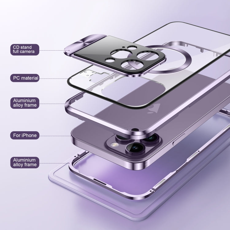 For iPhone 15 Pro Large Window Holder MagSafe Magnetic Metal Phone Case(Purple) - iPhone 15 Pro Cases by PMC TechLife | Online Shopping South Africa | PMC TechLife