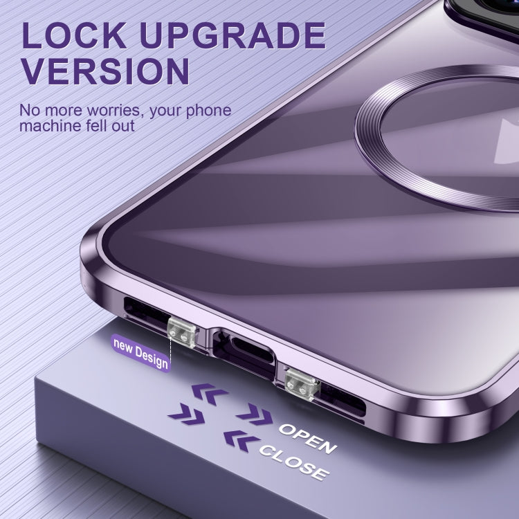 For iPhone 13 Large Window Holder MagSafe Magnetic Metal Phone Case(Purple) - iPhone 13 Cases by PMC TechLife | Online Shopping South Africa | PMC TechLife